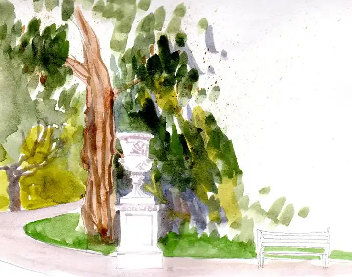 Bath Victoria Park watercolour sketch on location by Nicola Schofield