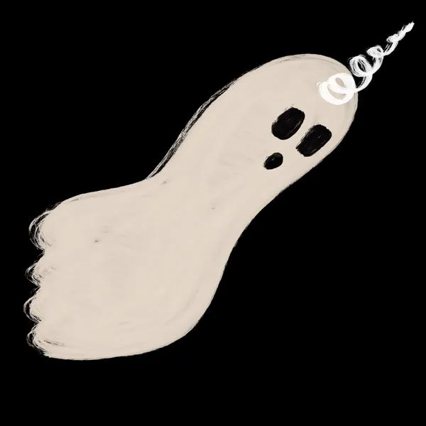 simple black and white illustration of a ghost with a unicorn horn