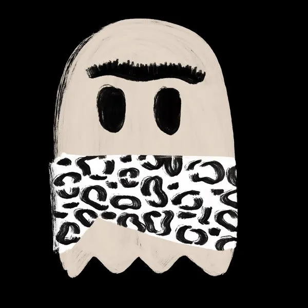 simple black and white illustration of a ghost dressed as a caveman