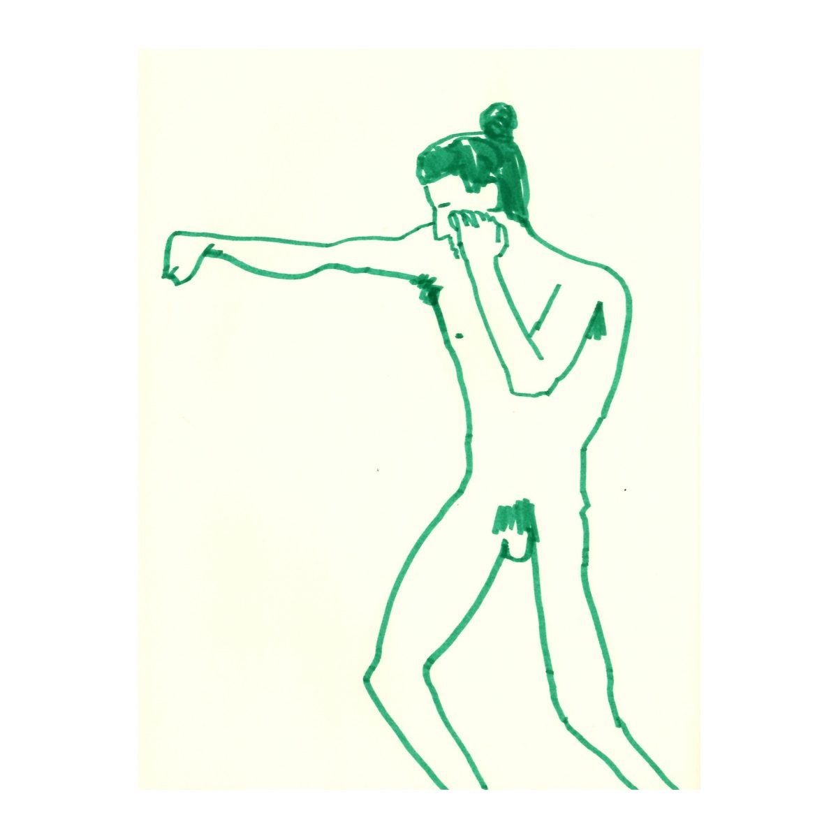 green felt tip pen sketch of a dynamic life drawing pose