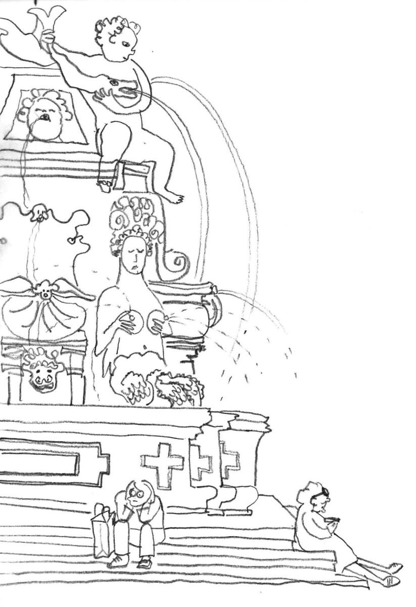 urban sketch of the Fountain of Neptune, Bologna